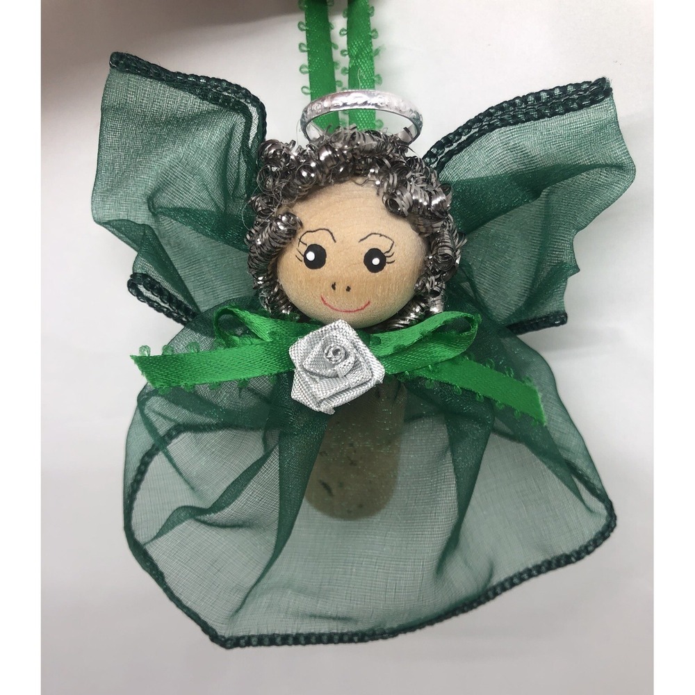 Angel Ornament Hand Made 2011 Wine Cork Bottle‎ Green Cherub Christmas 3.5"